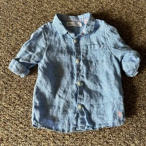 Zara linen blend long sleeve 2 to 3 years blue and white check